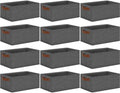 GhvyenntteS Small Fabric Storage Bins 12 Pack, 11.8" x 7.87" x 5.11" Storage Basket with Leather Handles, Closet Storage Bins for Shelves, Storage Baskets for Shelves, DVD Storage (Grey) by GhvyenntteS