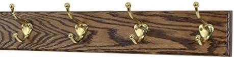 Solid Oak Coat Rack with Solid Brass Hat and Coat Style Hooks - Made in The USA (Walnut, 20" x 3.5" with 4 Hooks) by PEG+AND+RAIL