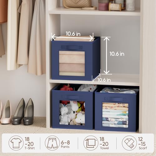 Homsorout Storage Cube 11 Inch - Cube Storage Bins with Window, Closet Storage Baskets with Handle, Fabric Bins for Closet, Shelves, Toys, Clothes, Set of 10, Navy Blue - Image 4