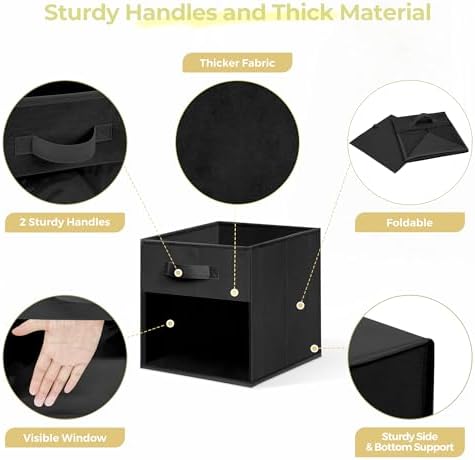 Easi 13 inch Cube Storage Bins, 4 Pack Collapsible Storage Cubes With Window, Clear Cubby Storage Bins for Shelves, Large Closet Storage Baskets Cubes Organizer for Home Organization, Black - Image 5