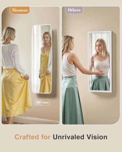 Nicetree Rounded Mirror Jewelry Cabinet, Lockable, Wall Mounted, Moon White - Image 5