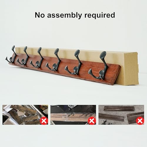 SKOLOO 39-Inch Cherry Wood Coat Rack Wall Mount with 6 Triple Hooks - Ideal for Family Entrances, Classrooms, and Pet Supplies Storage - Perfect Coat Hooks for Wall - Image 5