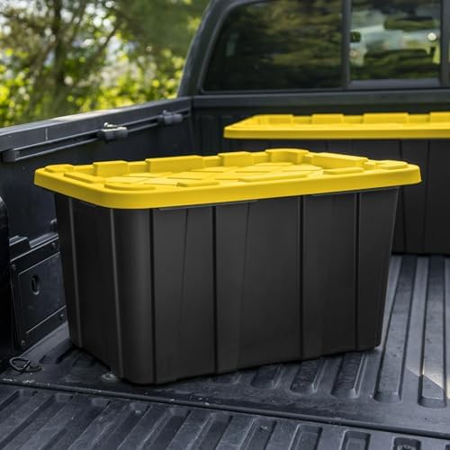Plastic Storage Tote, Large 27 Gallon, Black and Yellow, 6 Pack - Image 5