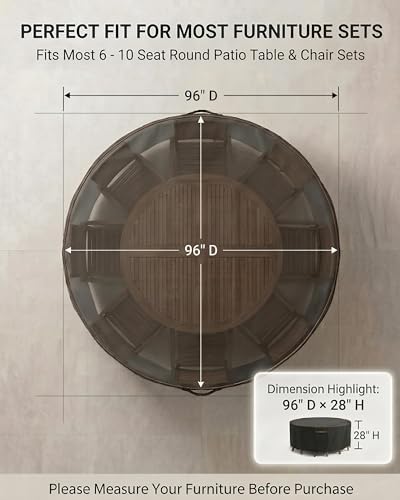 Round Outdoor Patio Furniture Cover, Heavy Duty 600D Waterproof Cover for Table & Chair Set or Sofa Set Covers, Windproof,UV Resistant, All-Season for Backyard,Deck,Garden,96" L x 96" W x 28" H,Black - Image 4