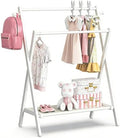BAMBOOHOMIE Kids Clothing Rack, Small Clothes Rack for Toddler Pets, Kids Dress Up Rack with Storage Shelf & Double Rods, Foldable Kids Clothes Rack for Nursery Child's Room (Regular Size - White) by BAMBOOHOMIE