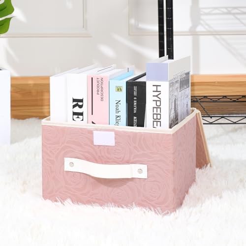 ANMINY Fabric Storage Box Bins with Lids, Rose Print, Pink, 4PCS Medium - Image 7