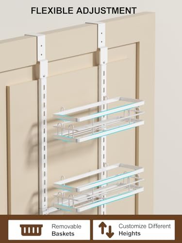 Delamu 9-Tier Over the Door Pantry Organizer, Adjustable Pantry Door Organizers and Storage, Metal Hanging Basket Wall Spice Rack Seasoning Organizer, Door Organizer Kitchen Bedroom Bathroom,12"White - Image 5
