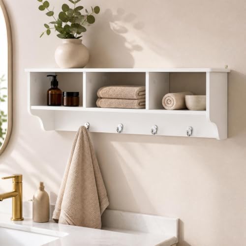 GIANTEX Coat Rack with Hooks Wall Mount, Wall Cubby Organizer with 4 Hooks - Image 2
