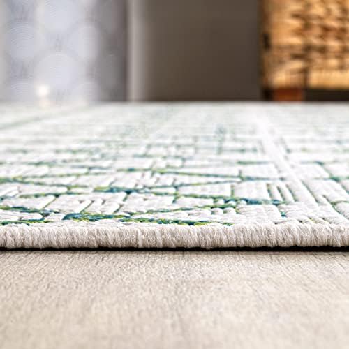 Eyely Moroccan Woven Round Rug 5 Ft Green/Ivory, Indoor Outdoor Rug - Image 4