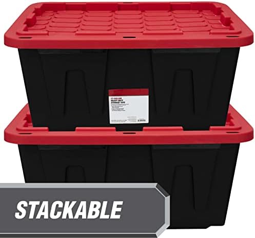 MioeDi 27 Gallon Stackable Snap Lid Plastic Storage Bin Container, Black with Red Lid, Set of 4, Black/Red - Image 5