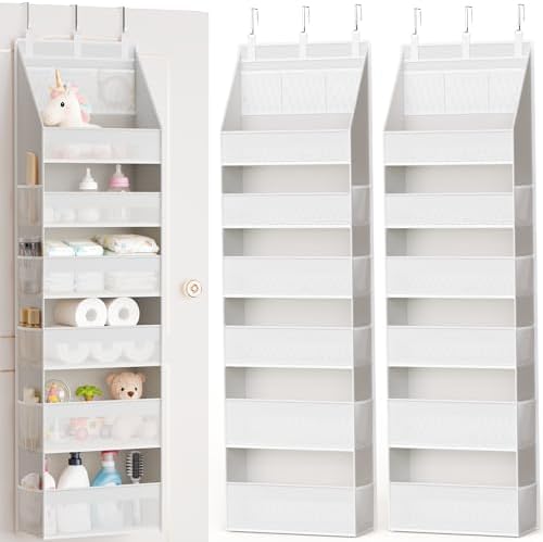 Criusia 2 Pack Over the Door Organizer, Heavy-Duty 6-Shelf Hanging Storage with 13 Mesh Pockets, 55lbs Capacity Behind the Door Storage for Nursery, Bathroom, Bedroom, and Dorm, White by Criusia