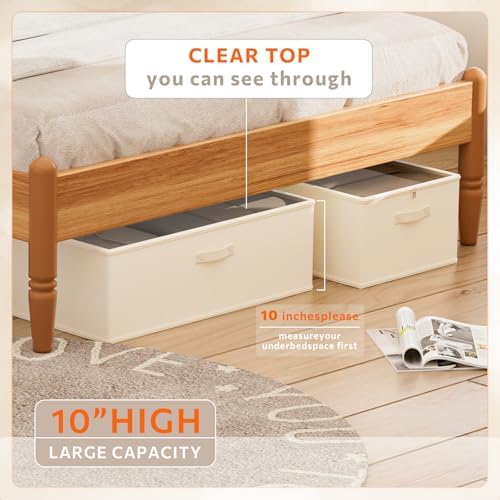 10inch 3 Pack Under Bed Storage Containers, 10 Inch Tall Underbed Clothes Storage Organizer Bin with Clear Window，Foldable Box Basket for Clothes, Closet, Bed Sheets and Blankets Beige - Image 3