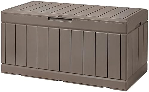 Devoko 85 Gallon Deck Box Lockable Resin Outdoor Storage Box waterproof Outdoor Container for Patio Furniture Cushions, Pillow (Light Brown) by DEVOKO