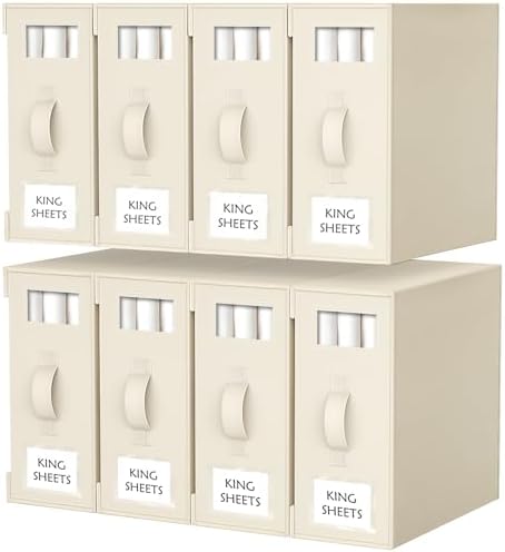 Criusia Bed Sheet Organizers and Storage, 8 Pack Foldable Linen Closet Organizer Box – Bedding Holder for Sheet Set (King/Queen Sizes), Duvet Covers, Blankets (Beige) by Criusia