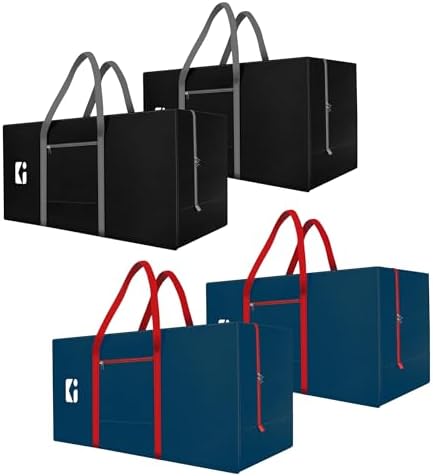 Kuber Industries Pack of 4 Durable (2 Compartments) Storage Bags For Clothes Large With Zip | Packers & Movers Under Bed Storage Organizer Box for Clothes, Blanket & Toys | Black & Blue by Kuber+Industries