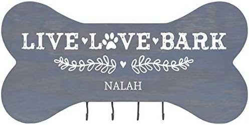 Rooms Organized Personalized Live Love Bark Wall Mounted Dog Bone Pet Leash Rack,Dog Collar Holder New Home Decor Gift Ideas and 4 Hooks 16" L x 8" H 2.5." deep (Classic Grey) - Image 2