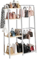 HavenlyYouth Purse Storage Organizer for Closet, 4-Tier Iron Wood Purse Rack, 8 Purse Hooks & 2 Side Hooks for Bag Organizer, Large Capacity Handbag Storage Rack for Home, Living Room, Silver by HAVENLYYOUTH