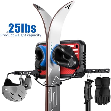Ski Rack Wall Mount Ski & Snowboard Skateboard Wall Mount Fits Any Board holder Up to 25lbs Vertical Ski Storage Rack for Home & Garage Space-Saving Winter Gear Organizer 2Pack - Image 4