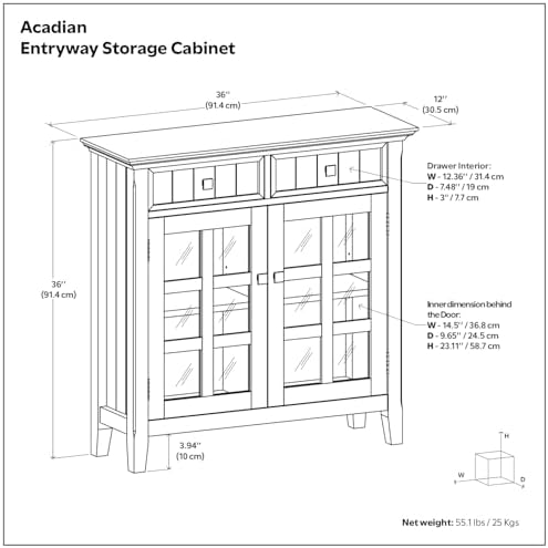 SIMPLIHOME Acadian Storage Bench and Cabinet Set in White - Image 3