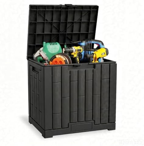 LAUSAINT HOME 31 Gallon Resin Deck Box, Package Delivery Box with Lockable Lid, Waterproof Outdoor Storage Box For Garden Tools, Patio Cushions(31 Gallon,Black) by LAUSAINTHOME