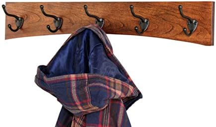 Solid Cherry Arched Wall Mounted Coat Rack Bronze Hat & Coat Hooks - Made in The USA (Mahogany, 20" x 4.5" with 4 Hooks) - Image 2