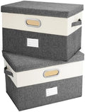 Large Linen Fabric Foldable Storage Bins with Removable Lid and Handles, Washable Storage Box Organizer Containers Baskets Cube with Cover for Bedroom,Office(grey&cream, Large(2-Pack)) by Unknown