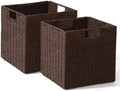 12x12x12 Inch Wicker Storage Basket, Set of 2 Hand-Woven Paper Rope Wicker Baskets, Foldable Cube Storage Bins, Brown Storage baskets Cubes, Square Baskets for Organizing Shelves Decor by WickerStorageBaskets