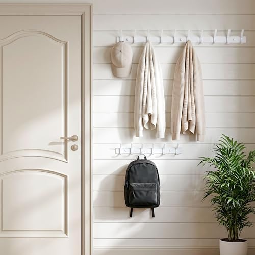 WEBI Coat Rack Wall Mounted,10 Hooks,30" Long Coat Hooks Wall Mount White,Coat Hanger Wall,Hook Rack,Jacket Hooks for Coats,Clothes,Hats - Image 5