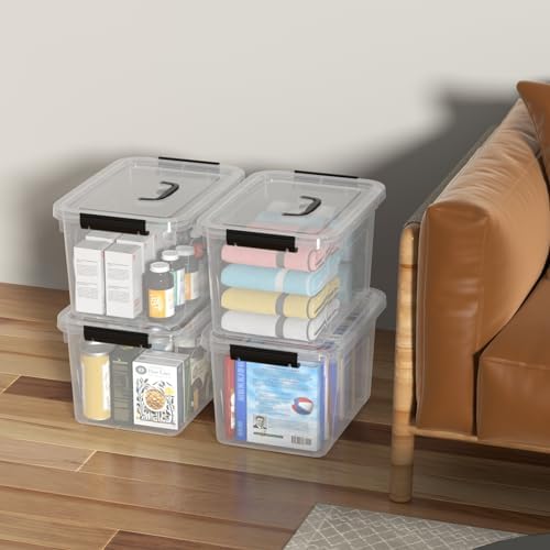 20 Quarts Stackable Plastic Storage Latches Box with Lid, Clear Latching Storage Bin with Handle, 4 Packs - Image 6