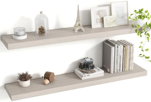 Acovy 40 Inch Floating Shelves, 8 Inch Deep Floating Shelves for Wall, Hanging Shelf with Invisible Brackets, Deep Shelves for Bathroom, Bedroom, Living Room, Grey, Set of 2 by Acovy