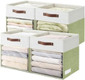 Bagnizer Storage Cubes, 4 Pack Linen Foldable Storage Bins with Clear Window and 2 Handles, 13x15x13 for Shelf Closet, Kallax, Clothes, Books - Green/Off-White by Bagnizer