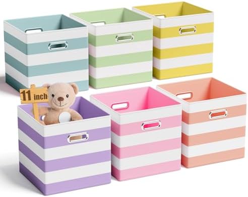 CroBlissful 11 Inch 6 Pcs Fabric Storage Cubes with Handle, Macaron Color by CroBlissful