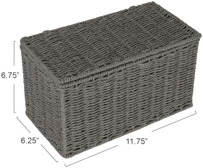 Household Essentials Small Handwoven Paper Rope Wicker Basket with Lid, Grey - Image 2