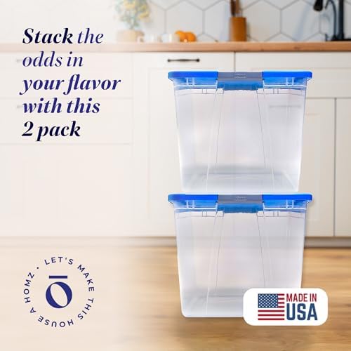 HOMZ Clear Plastic Storage Bin with Secure Latching Blue Lid, 64 Qt, 2 Pack - Image 2