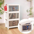 30 QT 3 Tier Folding Storage Bins with Doors – Magnetic Door Foldable Storage Cabinet - Folding Storage Box with Leather Handles - Stackable and Collapsible Storage Container for Books, Pantry by Proktik