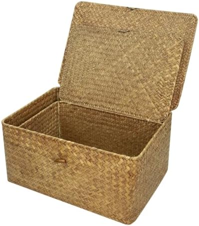 2-Pack Wicker Storage Baskets with Lid, Coffee Large & X-Large Rectangular Sea Grass Baskets - Image 6