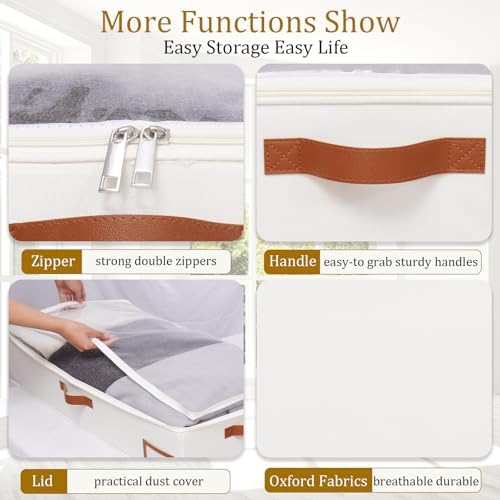 Yawinhe Pack of 2 Underbed Storage Bags, Foldable Clothes Storage with Clear Window, for Duvets, Clothes, 80 x 40 x 15 cm, Beige - Image 7