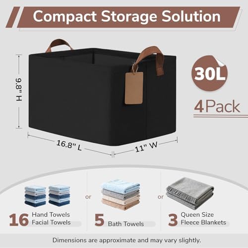 CHICVITA 4 Pack Large Fabric Storage Baskets for Shelves, 30L Black - Image 3