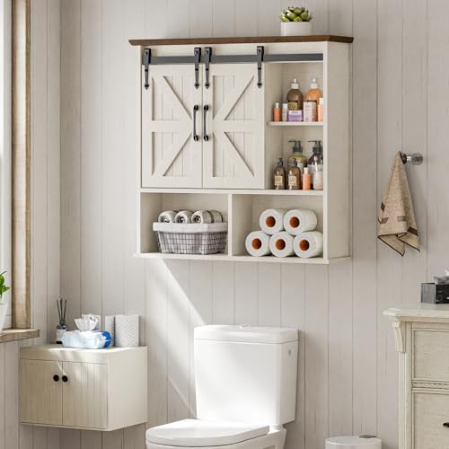 Vabches Bathroom Wall Cabinet, Farmhouse Medicine Cabinet, Rustic White - Image 7
