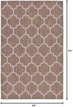 Unique Loom Outdoor Trellis Collection Area Rug (5' 3" x 8' Rectangle, Brown/ Ivory) - Image 2