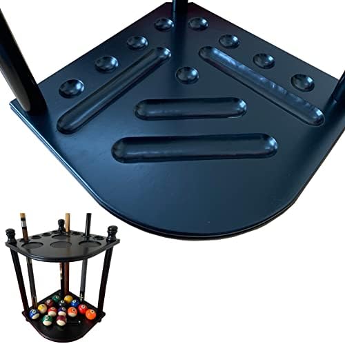 Floor Pool Cue Rack Hold 8 Cue Sticks & Billiard Accessories. Corner Stand Pool Cue Holder Made of 100% Solid Hardwood. Provided Ball Rack Hook. CUE RACK ONLY (Black) - Image 5