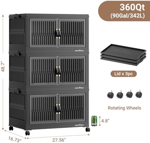 BROVIEW 360Qt Stackable Storage Bins with Lid for Home Dorm, 3Pack Black - Image 2