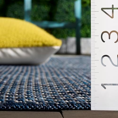 SAFAVIEH Courtyard Collection 9' Round Navy/Grey CY8521 Indoor/ Outdoor Waterproof Easy Cleaning Patio Backyard Mudroom Area Rug - Image 5