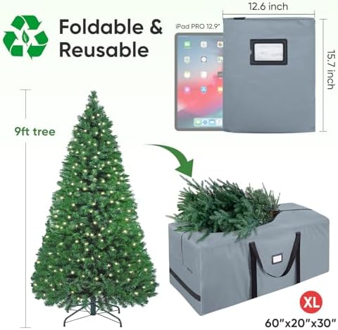 BALEINE 9 ft Christmas Tree Storage Bag, Heavy Duty 900D Oxford Fabric with Reinforced Handles and Dual Zippers Wide Opening, Extra Large Storage Container for Trees (Grey) (Pack of 2) - Image 2