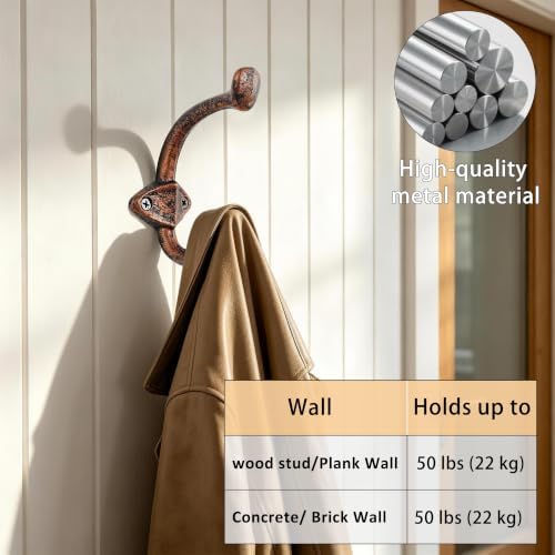 Dseap Cast Iron Wall Hooks L=5”, Heavy Duty Coat Hooks, Rustic Vintage Farmhouse Hook for Hanging Winter Coats Jackets Towels Hats Bags Plants, Antique Copper, Pack of 10 (ShieldBold) - Image 4