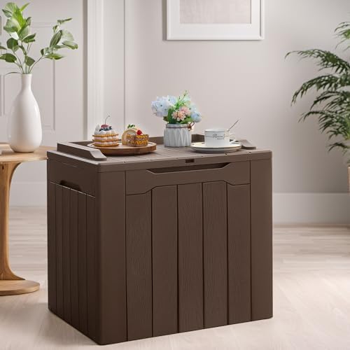Devoko 31 Gallon Waterproof Outdoor Storage Box Resin Deck Box Lockable and UV Resistant for Patio Furniture,Garden Tools (Brown) - Image 2