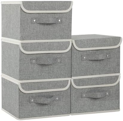 Foldable Fabric Storage Cubes with Lids,Grey 10.2x7.9x6.7in,5 Pack by Unknown
