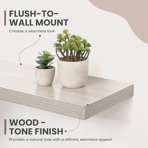 Acovy 48 Inch Floating Shelves, 8 Inch Deep Floating Shelves for Wall, Hanging Shelf with Invisible Brackets, Deep Shelves for Bathroom, Bedroom, Living Room, Grey, Set of 1 - Image 6