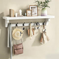 RALGEND 29" Long Coat Rack Wall Mount Shelf, Entryway Wall Shelf with 6 Metal Hooks, Coat Hangers for Living Room, Modern Wooden Floating Shelves for Bathroom, Bedroom, Kitchen, White 7401BJR1WT by RALGEND