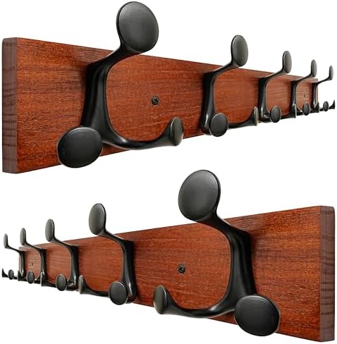 SKOLOO 24-Inch Cherry Wood Coat Rack Wall Mount with 5 Triple Hooks - Ideal for Family Entrances, Classrooms, and Pet Supplies Storage - Perfect Coat Hooks for Wall, Pack of 2 by SKOLOO